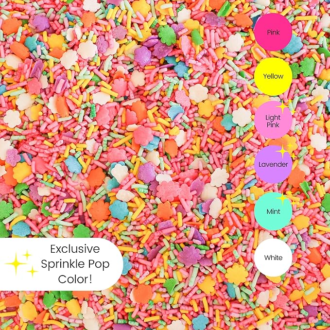 Sprinkle Pop Flower Fete Sprinkle Mix| Red Pink lavender Mint Yellow White Sprinkle Mix with Flower Confetti| Mother’s Day Dessert Sprinkles Made in USA for Decorating Cake Cupcakes Cookies, 2oz