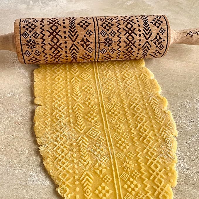 Embossing Rolling Pin AZTEC – Dough and Clay Roller for Embossed Cookies and Pottery, Cookie and Ceramic Stamp, Baking Gifts for Women by Algis Crafts