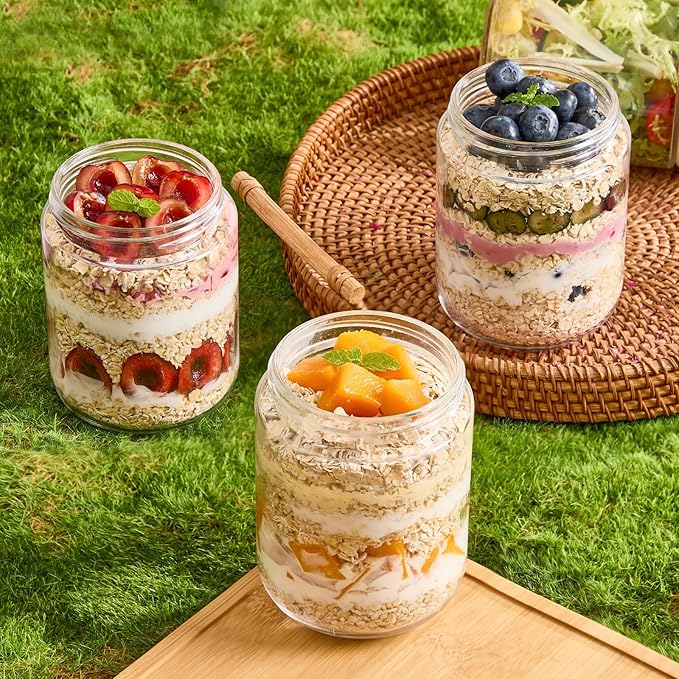6-Pack 16oz Borosilicate Glass Jars with Airtight Lids, Overnight Oats Containers with Lid, Glass Jars for Overnight Oats Yogurt Chia Pudding Pickles Snacks Meal Prep