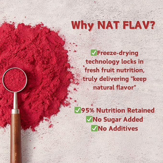NAT FLAV Freeze Dried Cranberry Powder – 100% Natural, No Added Sugar, No Additives | 7oz | Vibrant Superfood for Smoothies, Baking & Natural Coloring