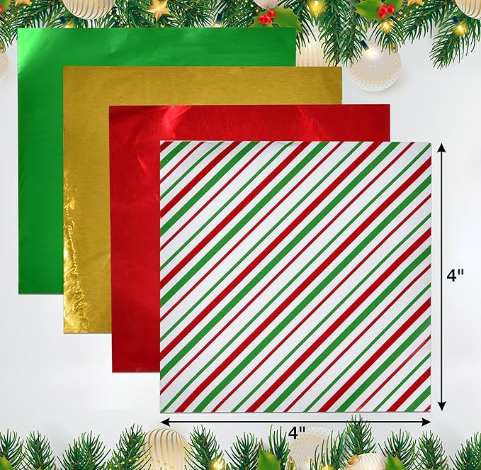 Gift Boutique Chocolate Candy Wrappers Aluminum Tin Foil Wrapping 600 Pieces Packaging Decoration 4 Xmas Printed Color Wrapper Papers for Holiday Baking Homemade Food Party Favor 4 x 4 Inches Square