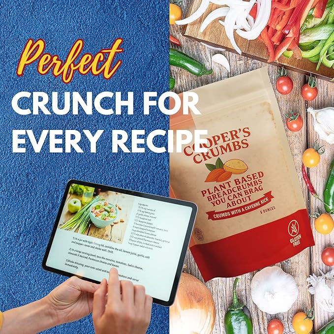 Cooper's Crumbs All Natural Gluten Free Low Carb Bread Crumb Alternative, High Protein, Vegan, Certified Kosher, Paleo, Keto (Crumbs with a Cayenne Kick)