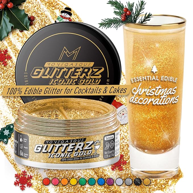 MONÉGASQUE Iconic Gold Edible Glitter for Drinks 10g – Edible Glitter for Cakes & Cocktails – Gold Christmas Sprinkles Spray for Food, Cupcake, & Cake Decorations – Cocktail & Drink Shimmer Powder