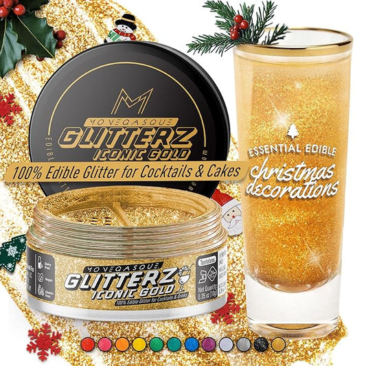 MONÉGASQUE Iconic Gold Edible Glitter for Drinks 10g – Edible Glitter for Cakes & Cocktails – Gold Christmas Sprinkles Spray for Food, Cupcake, & Cake Decorations – Cocktail & Drink Shimmer Powder