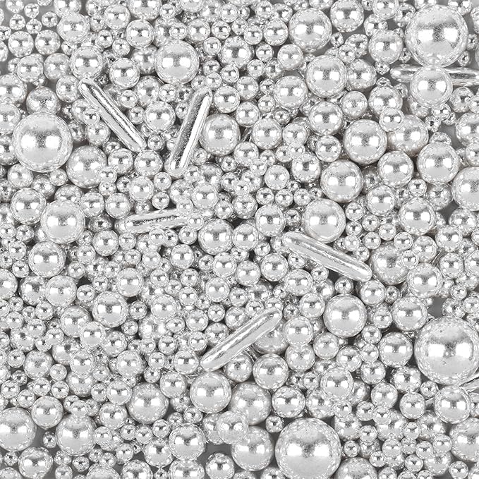 Silver Sprinkles for Cake Decorating, Silver Pearl Sugar Cupcake, Cookies, Ice Cream Toppings, 3.5 Ounces Cake Decorationss Baking, Perfect for Wedding, New Year’S Eve, Christmas Party