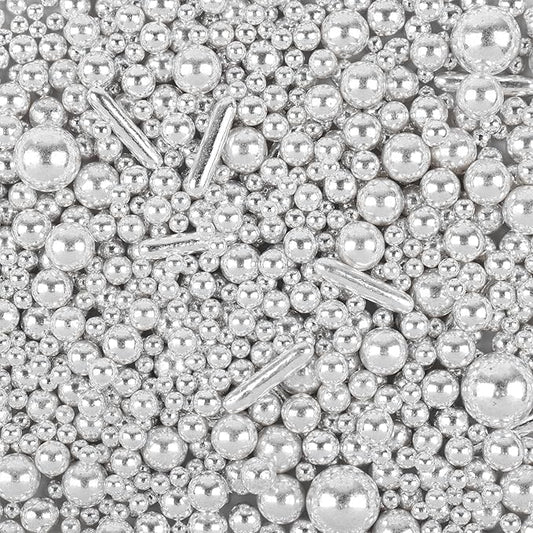 Silver Sprinkles for Cake Decorating, Silver Pearl Sugar Cupcake, Cookies, Ice Cream Toppings, 3.5 Ounces Cake Decorationss Baking, Perfect for Wedding, New Year’S Eve, Christmas Party