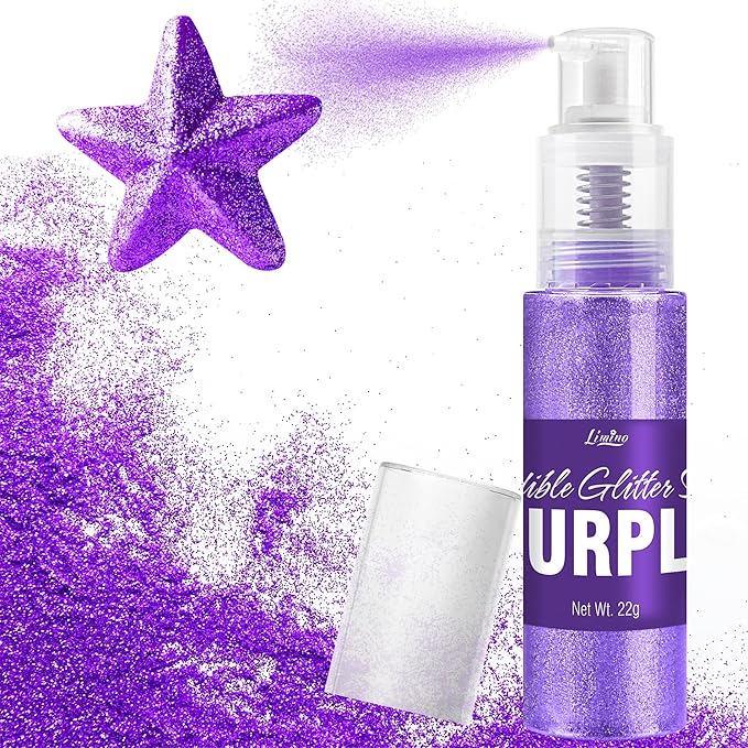 Edible Glitter Spray - 22g Edible Luster Dust Metallic Food Grade Glitter for Drinks, Cake Decorating, Baking - Edible Food Coloring Powder Shimmer Glitter for Cocktail, Icing, Candy (Purple)