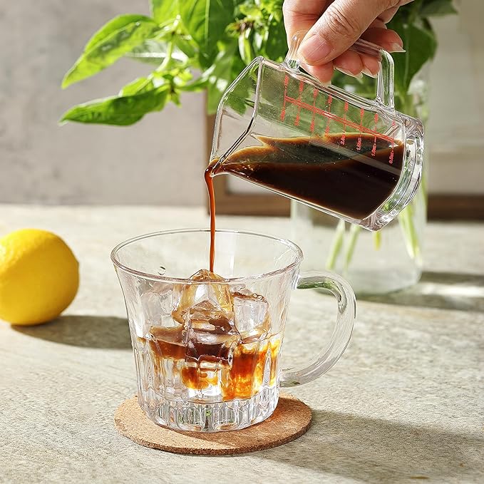 Small Glass Measuring Cup, Espresso Shot Glass with Handle and V-Shaped Spout, Mini Measuring Cup with Thick Bottom for Baking Cocktail and Coffee, 4 oz