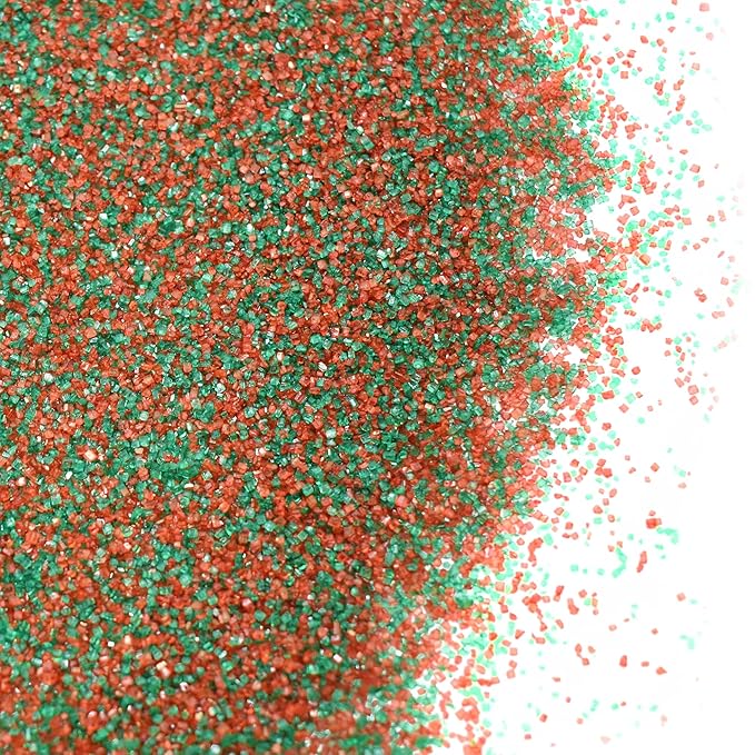 Red and Green Sanding Sugar - 12 Oz Resealable Stand Up Candy Bag -Christmas Themed Sanding Sugar for Baking and Decorating - Topping for Desserts and Snacks