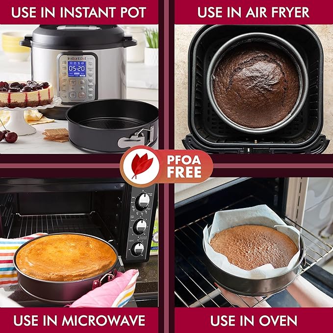 RFAQK Springform Pan Set of 3 - Non-Stick Leakproof Round Cake Pans (6", 8", 10") with 90 Pcs Parchment Paper Liners and Bonus Ebook - Perfect for Cheesecakes, Baking, and More!"
