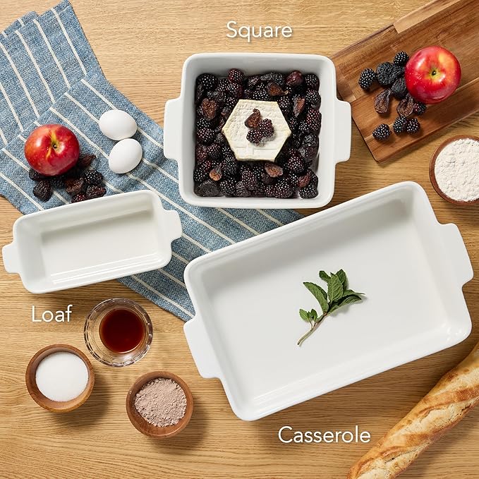 Best Choice Products Set of 3 Large Serving Trays, Party Platters and Ceramic Non-Stick Bakeware For Appetizers, Charcuterie, Snack, Dessert, Casserole, Sour Dough Bread Loaf - Vanilla Buttercream