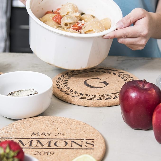 Custom Catch Personalized Cork Trivet Gift - (2) 7" Hot Pads - Customizable Housewarming Trivets for Hot Dishes, Pots, Pans, Baking Sheets, Hot Plates for Table, Countertop, Kitchen