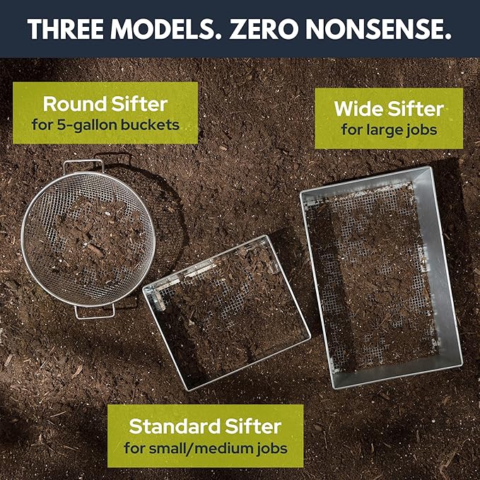 Soil Sifter, Standard Size (12 x 10 inches) with 3/8-inch Mesh, Trapping and Garden Sieve for Dirt, Sand, Rocks, and Compost