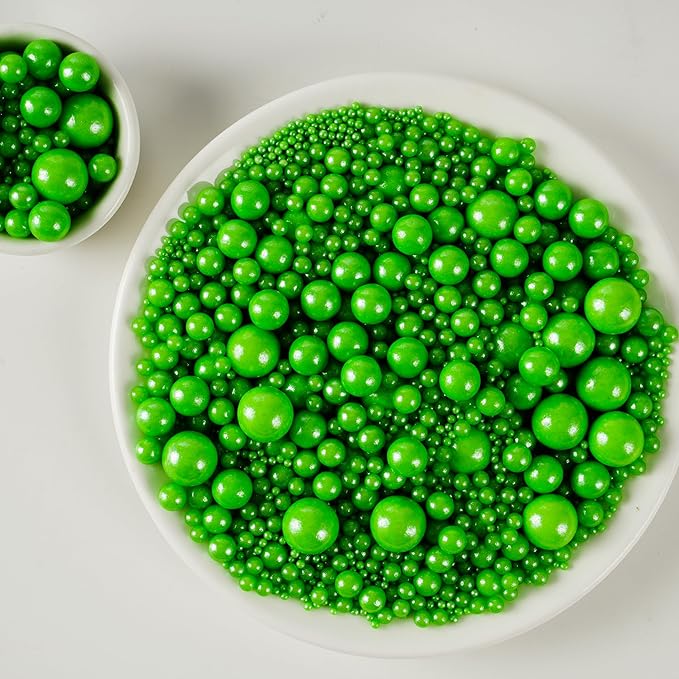 Kasvan Halloween Green Pearl Sugar Sprinkles - Edible Candy Pearls 130g/4.58 Oz, Mix Size, Baking Cake Decorations, Ice Cream Toppings and Cookie Decorating, Wedding Party Chirstmas Supplies