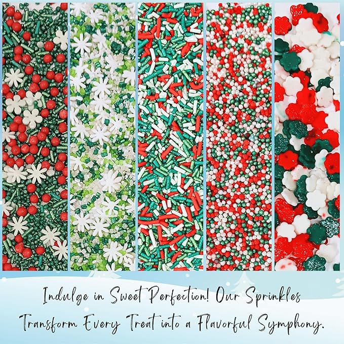 Confect Christmas Sprinkles | Christmas Sprinkles - Snowflakes in Red, Green & White I Confetti Pearls & sparkling for Dessert Decorating
