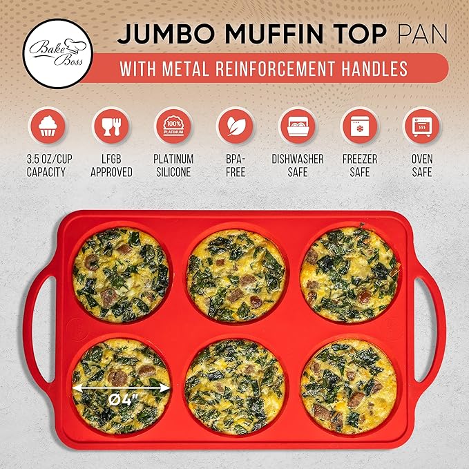 Jumbo Top Silicone Muffin Pans for Baking - Silicone Jumbo Muffin Pan 6 Cup- Cupcake Pans for Baking, Muffin Top Pans Non Stick – Easy Release, BPA-Free, Oven Safe, 4 Inch Jumbo Size Egg