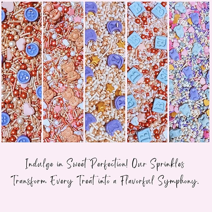 Confect Girls Baby Shower Sprinkles | Gender Reveal Sprinkles | Mix Gold, Silver, Baby Blue & Lavander Sprinkles | Pack of 5 Assorted Edible Sprinkle | Vegan, Gluten-Free, Nut-Free, Soy-Free, Dairy-Free, Palm Oil-Free - 5 Oz