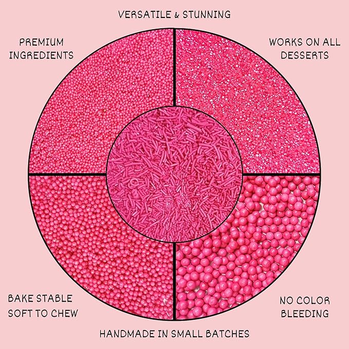 Confect Barbie Playtime Sprinkles Mix – Hot Pink Pearl Dragees, Jimmies & Sparkling Sugar – Assorted Pack of 5 Edible Sprinkles for Cake & Cupcake Decorating, Birthday Parties & Baking Fun | Vegan, Gluten-Free, Nut-Free, Soy-Free, Dairy-Free - 5 Oz