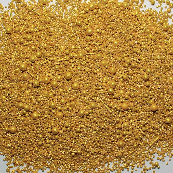 Confect Christmas Sprinkles | Gold Edible jimmis, Dragees, Sparkling Sugar, Pearls| for Cake & Cupcake Decoration - Festive Edible Toppings for Holiday Baking-Vegan, Gluten-Free, Nut-Free, Soy-Free, Dairy-Free, Palm Oil-Free- 4.2 Oz