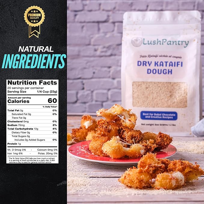 Lushpantry Kataifi Dough, Dried and Chopped for Dubai Chocolate, Kunafa & Baklava, Kataifi Shredded Fillo Dough 500 gr/ 1.1 lb (1.1 lbs, Dry kataifi)