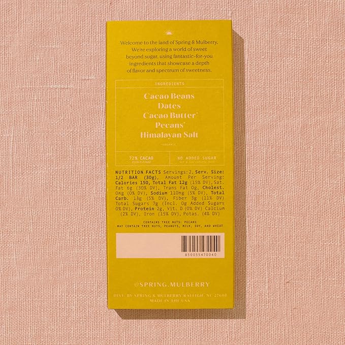 Spring & Mulberry Dark Chocolate Bars – Healthy Dark Chocolate, Date-Sweetened - Pecan Date 3