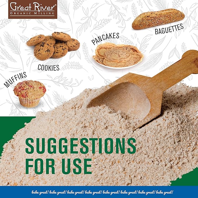 Great River Organic Milling Organic Spelt Flour | Whole Grain Ancient Wheat Flour | USDA Organic, Non-GMO, Kosher | High Fiber, Mild Flavor | Ideal for Baking Breads, Muffins & More | 25 Lb (Pack of 1)
