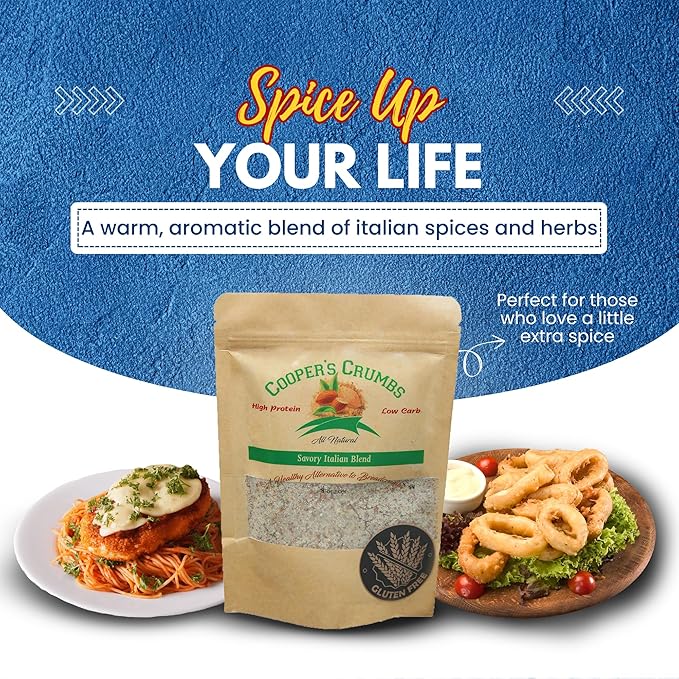 Cooper's Crumbs All Natural Gluten Free Low Carb Bread Crumb Alternative, High Protein, Vegan, Certified Kosher, Paleo, Keto, Packaging may vary (Savory Italian Blend)