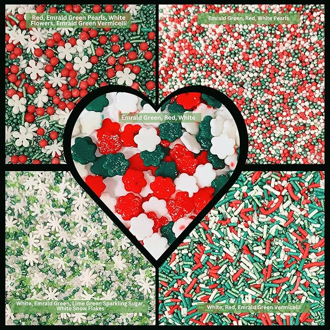 Confect Christmas Sprinkles | Christmas Sprinkles - Snowflakes in Red, Green & White I Confetti Pearls & sparkling for Dessert Decorating