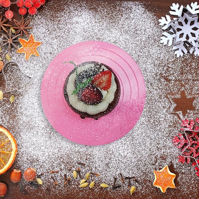 2Pcs Cake Decorating Turntable,5.5inch Rotating Turntable, Turns Smoothly Revolving Cake Stand Decorating Baking Tools Accessories Supplies for Cookies Cupcake,Pink