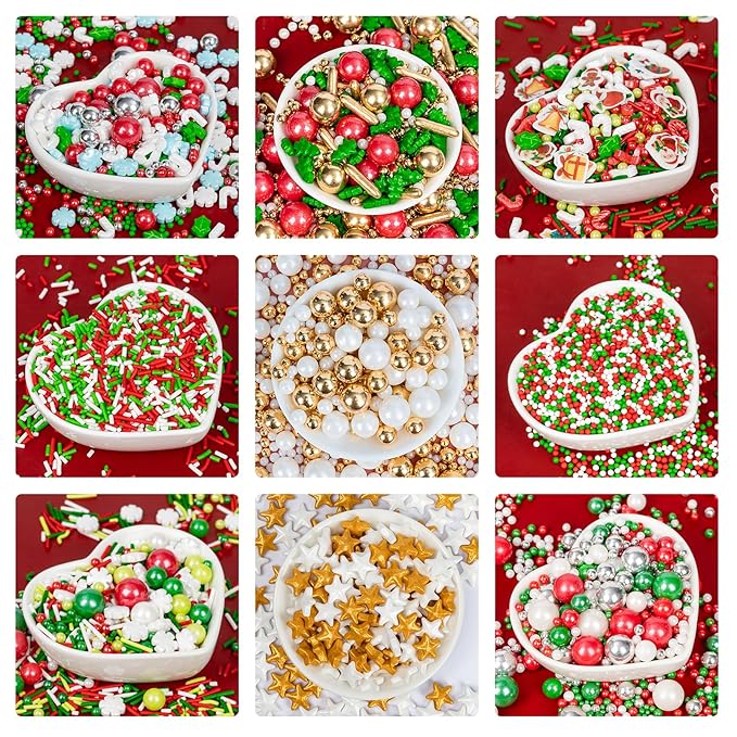Christmas Sprinkles for Cake Decorating,100g White Red and Green Jimmies Mix,Edible Sugar Holiday sprinkle for Cupcake Toppers, Cookie, Ice Cream Decorations Christmas Party