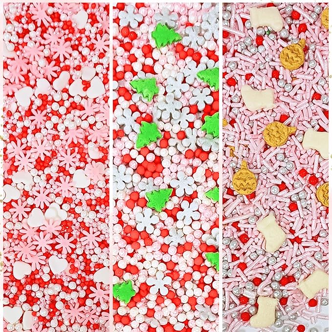 Confect Christmas Sprinkles | Christmas Sprinkles - Green White Silver Pink Pearls Sparkling sugar I Christmas Tree Stocking & Candy Canes for Dessert Decorating- 5 Oz