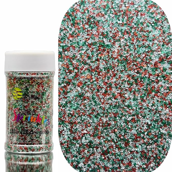 SE Si&Moos Christmas Sprinkles Red Green and White Sanding Sugar Crystals for Cake Decorating Red and Green Sprinkles Colored Sugar Rimmer, Perfect for Cookie, Cake, Cupcake and Cocktail, Wedding Party Christmas Supplies 3.5 OZ