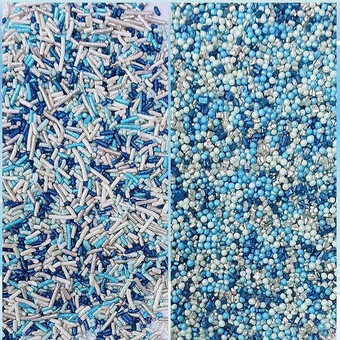 Confect Christmas Sprinkles | Sky Blue, Blue & White Mix | Edible Pearl, Star & Flower Shaped Sprinkles | Winter Holiday Cake & Cupcake Decorations- 5 Oz