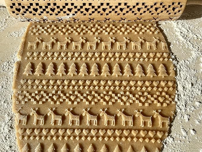 SCANDINAVIAN CHRISTMAS Embossing Rolling Pin Embossing Rolling Pin With Christmas Tree Deer Heart Gingerbread Cookies