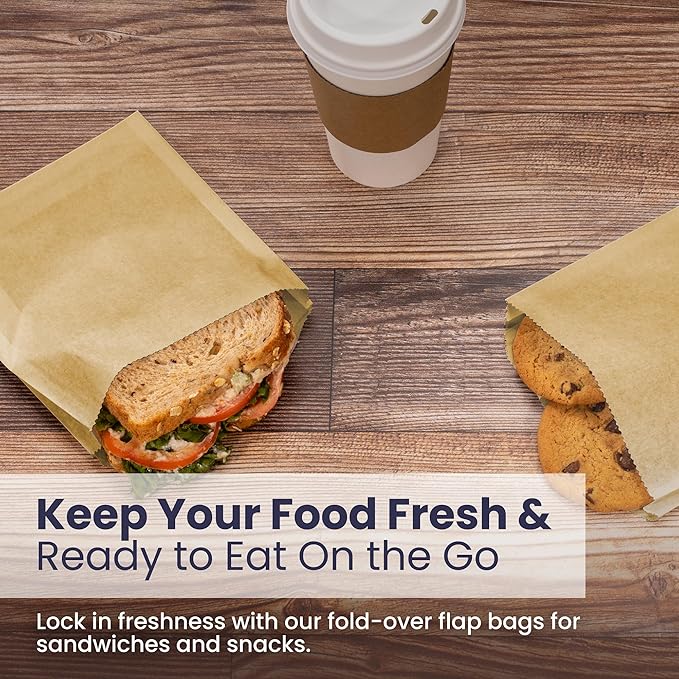 Fit Meal Prep 300 Pack Sandwich Bags 7 x 6", Greaseproof Snack Bags, Unbleached Pastry Bag, Recyclable Small Brown Paper Bags, Cookie Sleeves, Food Packing for Bakery, Donuts