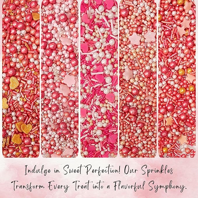 Confect Pink, White & Gold Heart & Flower Sprinkles Mix – Edible Sprinkles for Baking, Cake & Cupcake Decorations – Valentine’s Day Sprinkles – Festive Edible Baking Toppers | Vegan, Gluten-Free, Nut-Free, Soy-Free, Dairy-Free, Palm Oil-Free- 5 Oz
