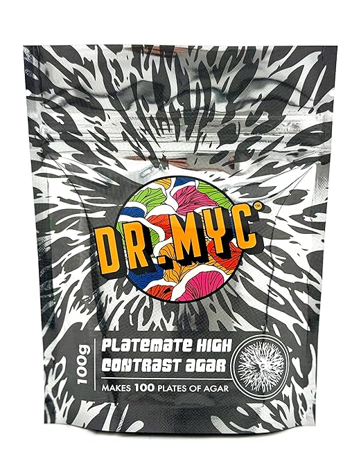 DrMyc.com Platemate "High Contrast" MYC Agar (Malt Extract, Yeast, Carbon) for Wood & Dung Loving Fungi. Complete with Step-by-Step Instructions. Designed for dung & wood lovers. Makes 80-120 plates