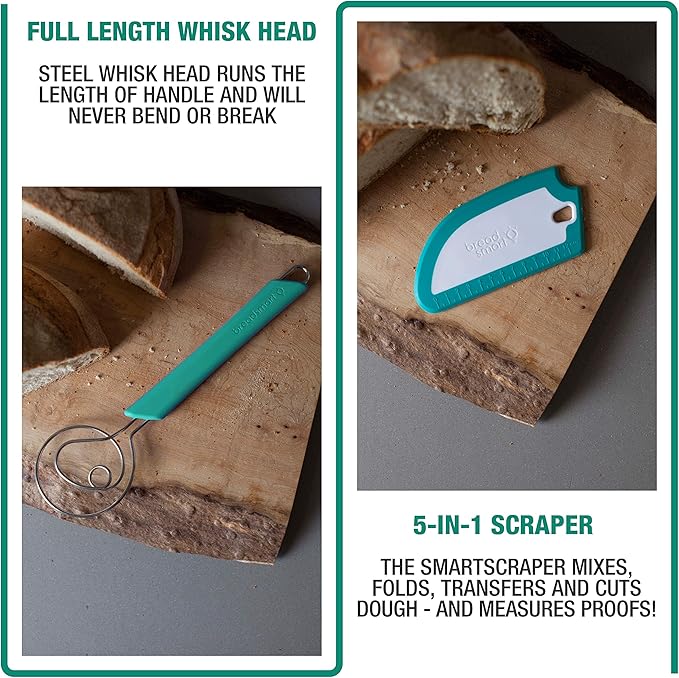Breadsmart Artisan Bread Whisk and Bench Scraper Duo - Essential Dough Mixer Tools - Sourdough Bread Baking Supplies