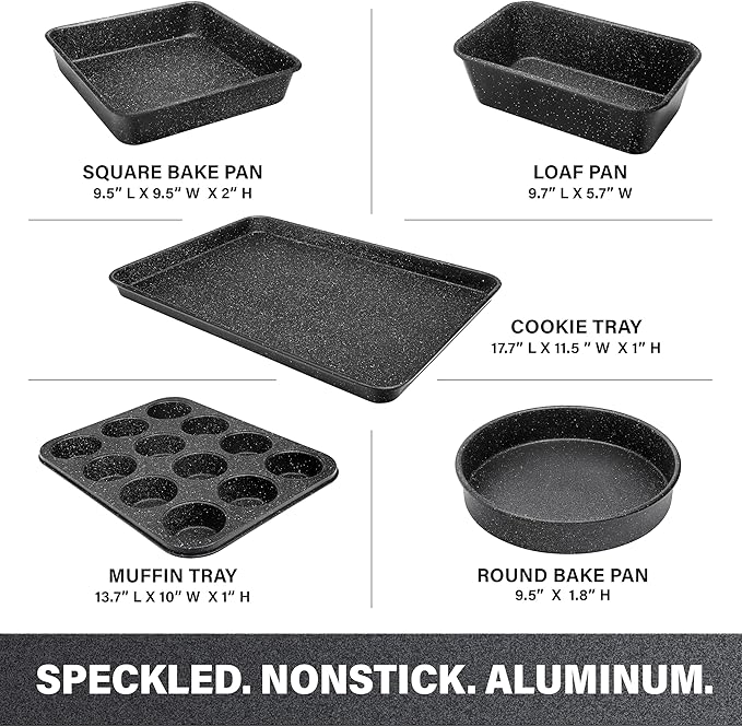 Granitestone Black 5 Pc Nonstick Bakeware Set With Oven Pans, Baking Sheet - Complete Kitchen Baking Set, Oven and Dishwasher Safe