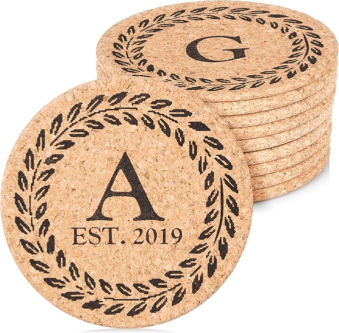 Custom Catch Personalized Cork Trivet Gift - (2) 7" Hot Pads - Monogram Wreath Customizable Trivets for Hot Dishes, Pots, Pans, Baking Sheets, Hot Plates for Table, Countertop, Kitchen
