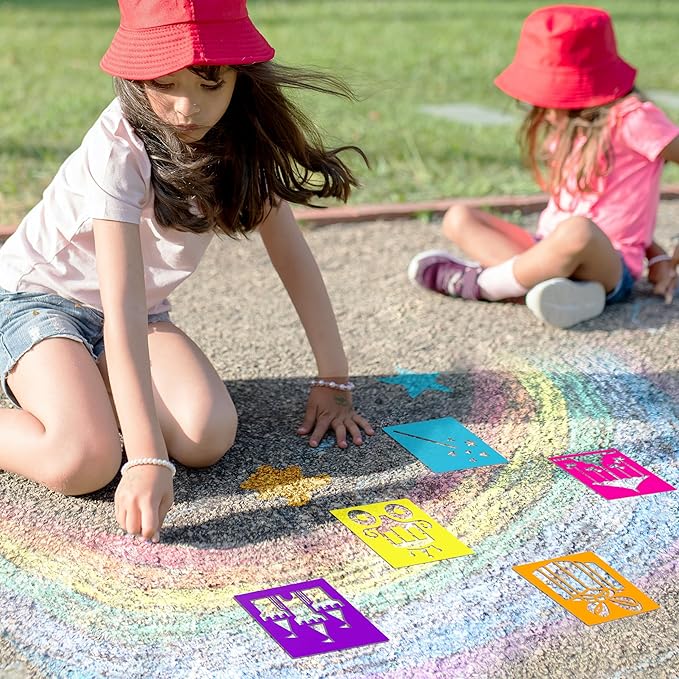 24 Pieces Stencils,Large Drawing Stencils Chalk Template,8 Inches Washable Shape Template Kit for Crafts,Painting Drawing (Princess, 8 inch)