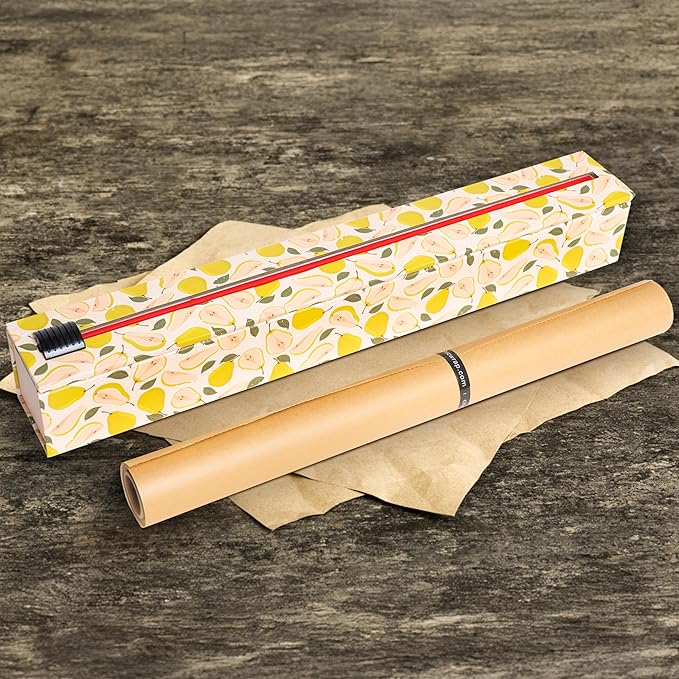 ChicWrap Pears Parchment Paper Dispenser - Includes 15"x 33' (42 Sq. Ft) Roll Unbleached Baking, Cooking & Culinary Paper - Reusable Dispenser w/Slide Cutter - Kosher Certified