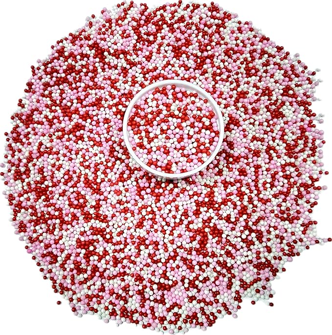 Gevog 2MM Valentines Pearls Sprinkles Mixing Edible Cake Cupcake Sprinkles for Valentines Party Baking Cupcake Cookie Ice Cream Decoration Supplies 110g/ 3.88oz