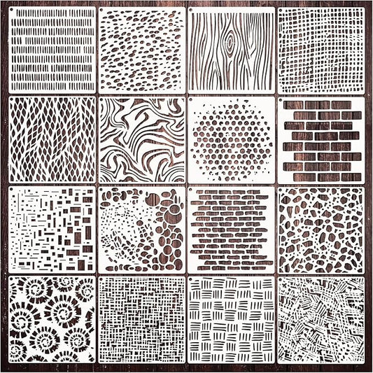 Cubist Stencils for Crafts Reusable 6 X 6 Inch Texture Mixed Media Burlap Art Painting on Wood Wall Canvas Brick Layered Pattern Paint Art Stencils for Card Making (16pcs Cubist)