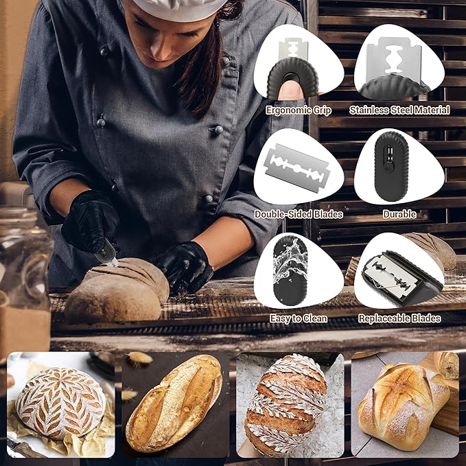 UFO Bread Lame Cutter for Homemade Sourdough - Professional Dough Scoring Tool with 5 Razor Blades, Sourdough Scorer Kit for Artisan Bread Baking,Including User Manual (Ripple Black)