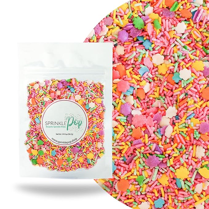 Sprinkle Pop Flower Fete Sprinkle Mix| Red Pink lavender Mint Yellow White Sprinkle Mix with Flower Confetti| Mother’s Day Dessert Sprinkles Made in USA for Decorating Cake Cupcakes Cookies, 2oz