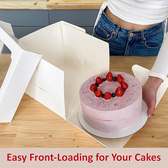 10x10x8 Bulk 15 Pcs Tall Multi-Layer Cake Boxes 10 Inch with Window Clear Bakery Box Square White Large Disposable Pie Boxes Package for Bake Decorating Supplies Pastry Box (80 Pcs Stickers)