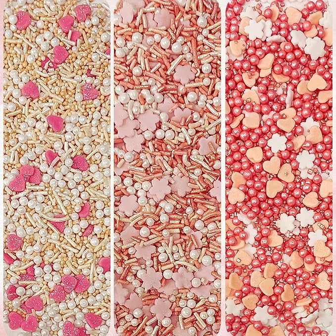 Confect Valentine’s Day Edible Sprinkles Mix – Gold, White & Pink Pearls with Stars & Hearts – Decorative Baking Sprinkles for Cakes, Cupcakes, Cookies & Birthdays- Vegan, Gluten-Free, Nut-Free, Soy-Free, Dairy-Free, Palm Oil-Free -5 Oz