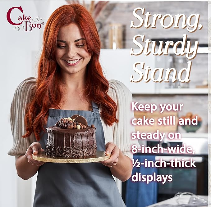Cakebon Cake Boards - Sturdy 1/2 Inch Thick Drums - 8 Inch Professional Smooth Straight Edges Gold 1-Pack