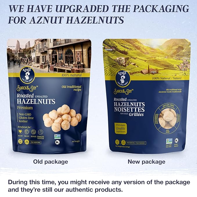 AZNUT Roasted Unsalted Hazelnuts 3 LB, Premium Quality 100% Natural Non-GMO Project Certified, Kosher Certified, No Salt, No Oil, Gluten Free, Keto Diet Snacks, Resealable Bag 3 LB